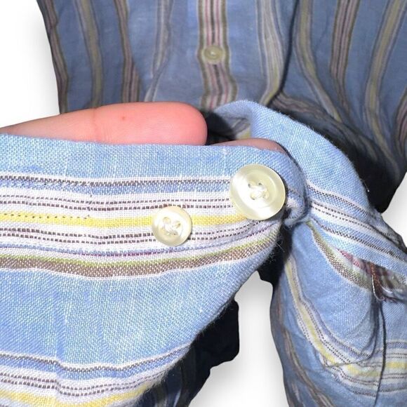 Mine London Pastel Stripe Pure Linen Button Down Shirt M - Picture 10 of 11